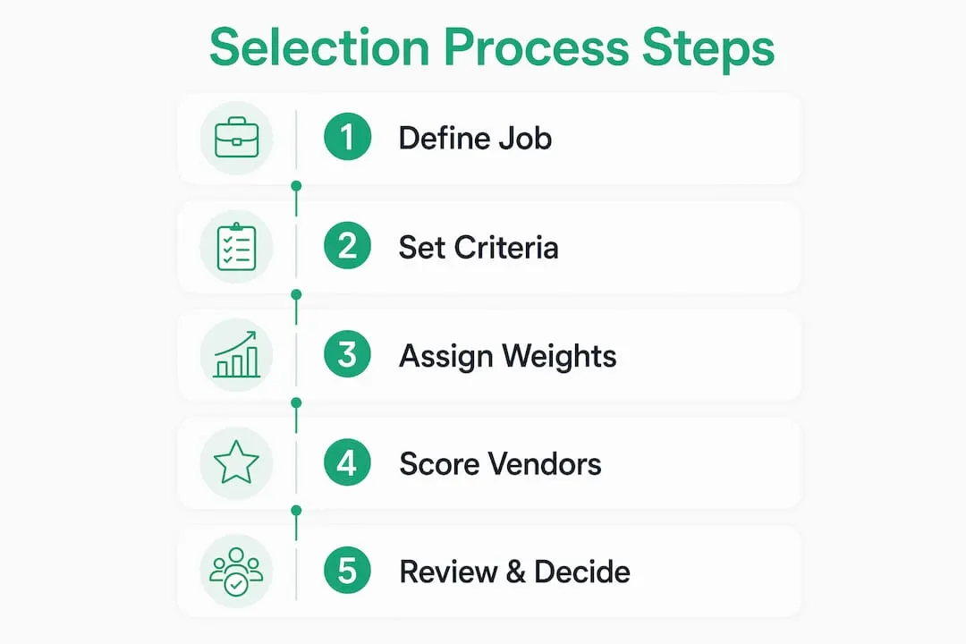 Infographic showing steps in sales tool selection process