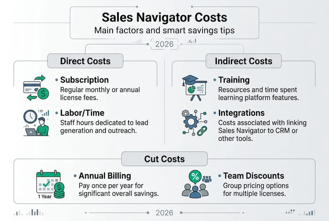 Infographic of Sales Navigator cost factors and strategies