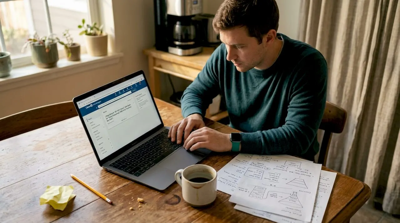 Man crafting advanced LinkedIn search filters