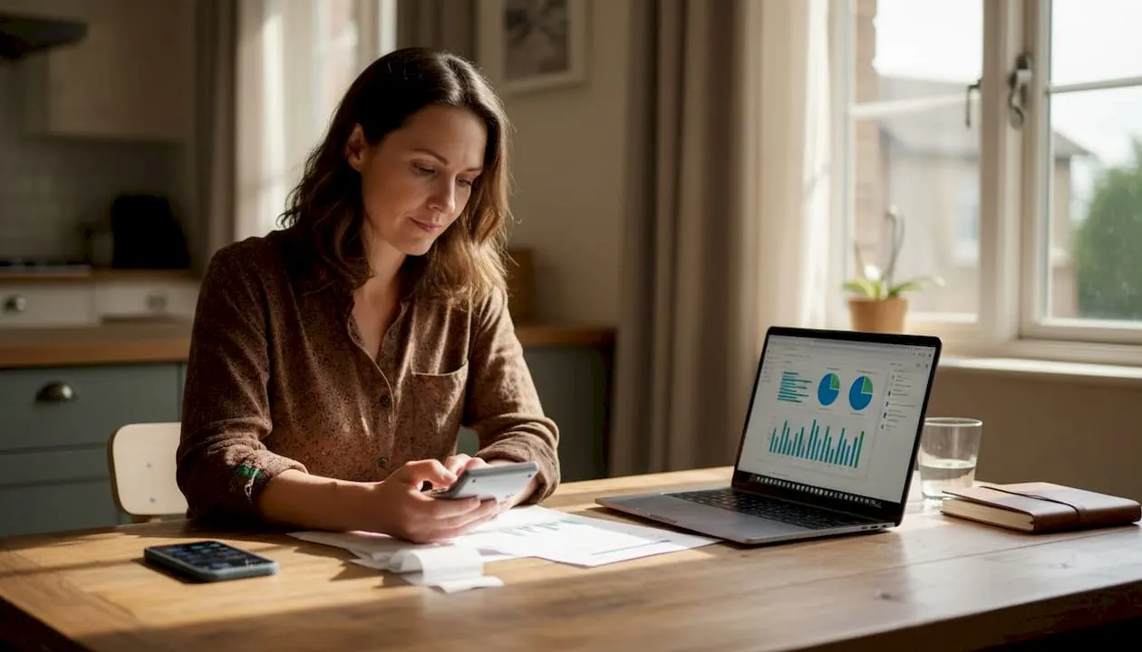 Person calculating sales seat costs at home table