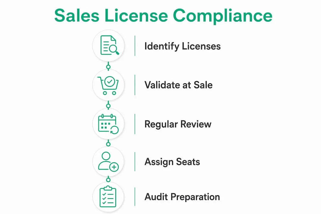 Infographic illustrating the sales license compliance process